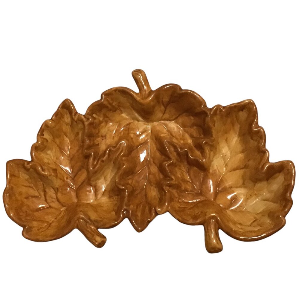 Baum Bros Style Eyes Harvest Collection 3 Section Leaf Serving Dish Server Fall